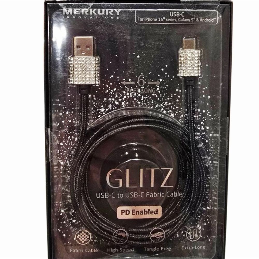 Merkury Innovations Glitz & Glam USB-C to‎ USB-C Fabric Charging Cable